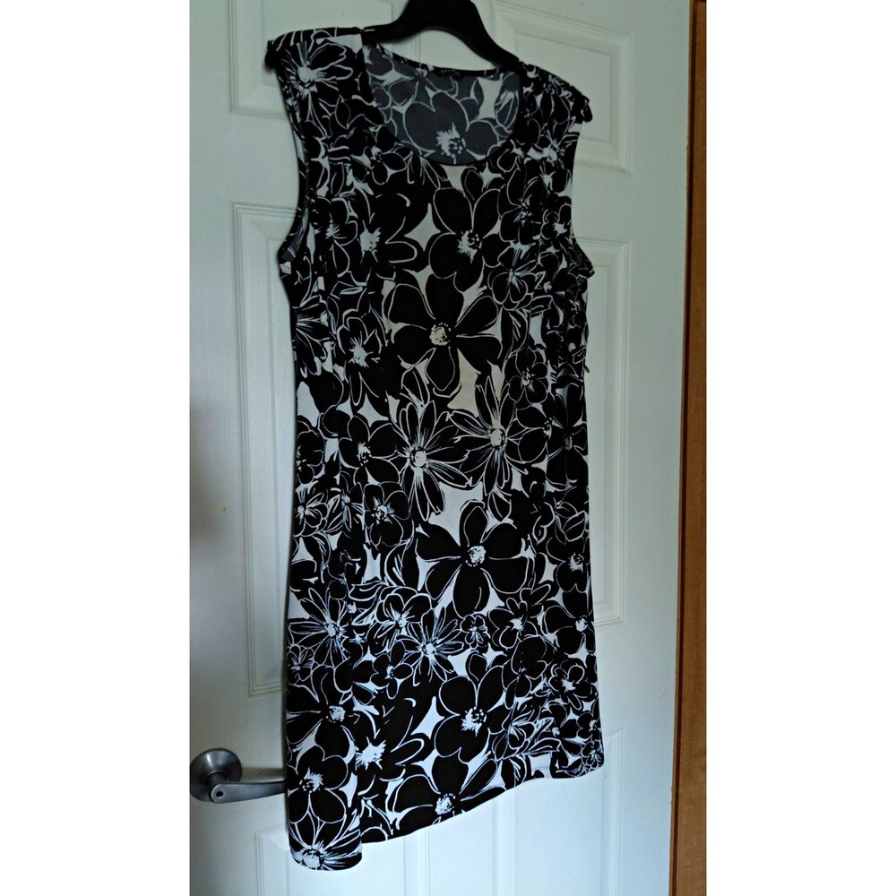 George Womens Black White Floral Tank Dress Sleeveless Knee Length Size L